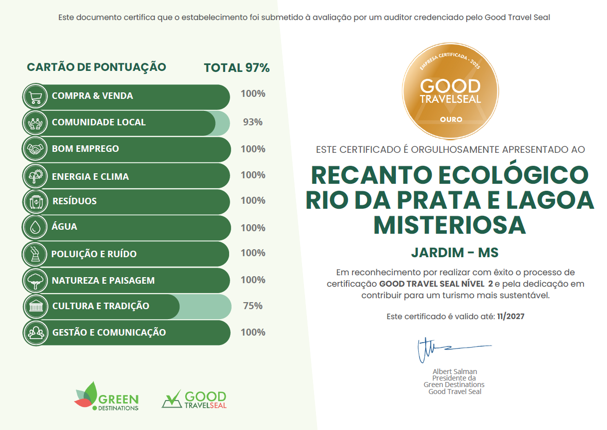Grupo Rio da Prata renova Certificação de Empreendimento Turístico Sustentável – Categoria Ouro