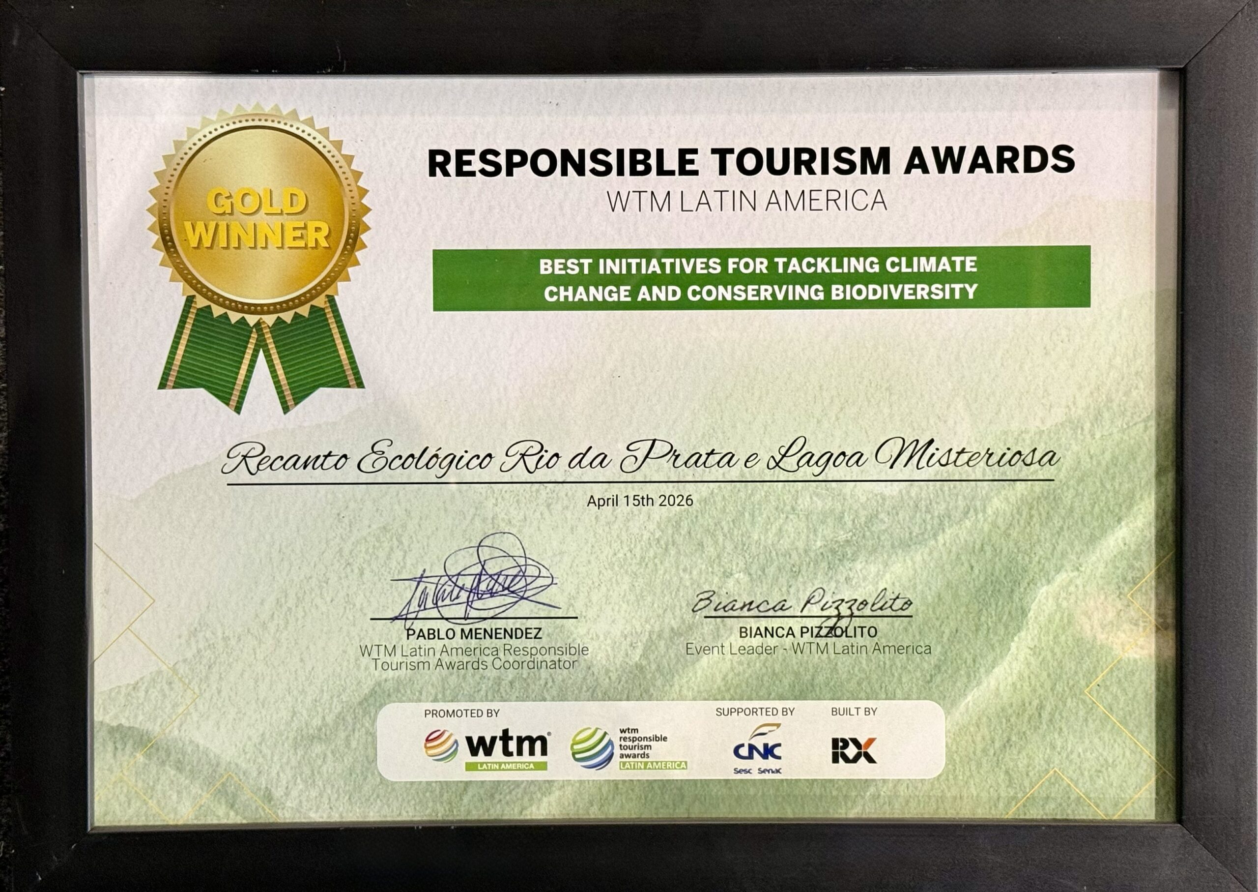 Recanto Ecológico Rio da Prata e Lagoa Misteriosa conquistam prêmio internacional de turismo sustentável